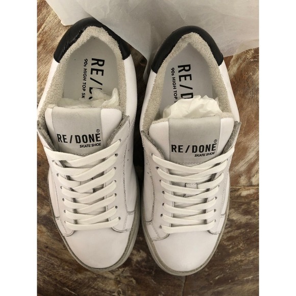 RE/DONE 90s Skate Sneakers Leather Suede Low Top Lace Up Shoes White NWB 37 - Picture 4 of 9